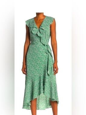 Max Studio Green Paisley Ruffle Wrap Dress